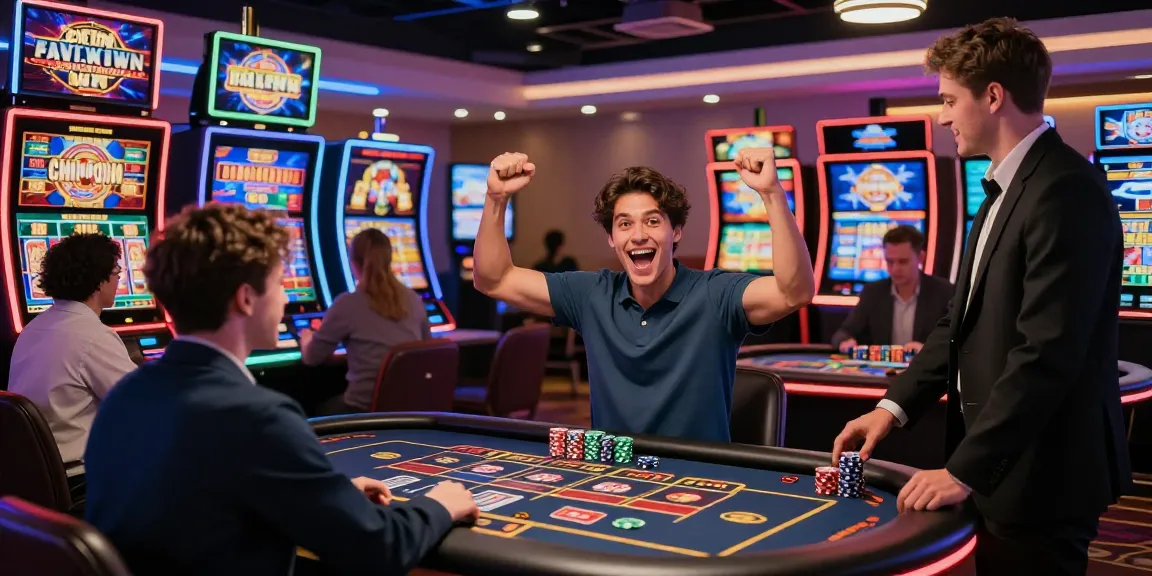 Casino senza AAMS: giovanotto festeggia una vittoria in un casinò online moderno