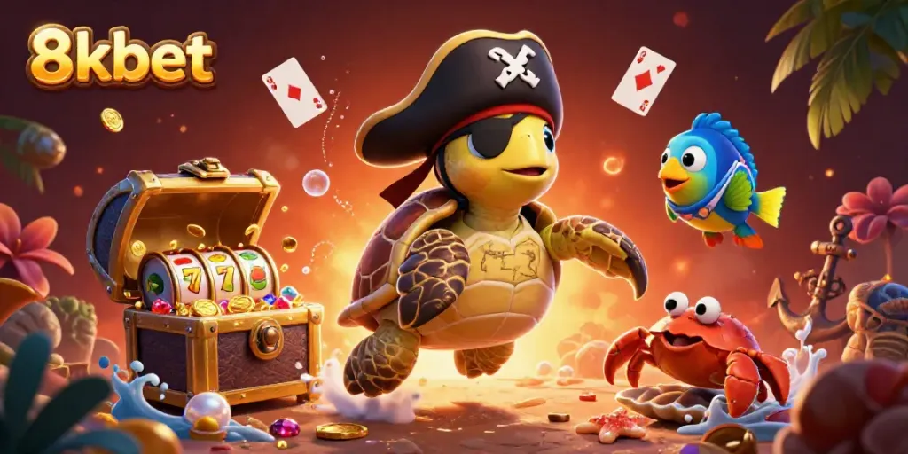Engage in thrilling 8kbet adventures with a colorful underwater casino scene featuring interactive elements.
