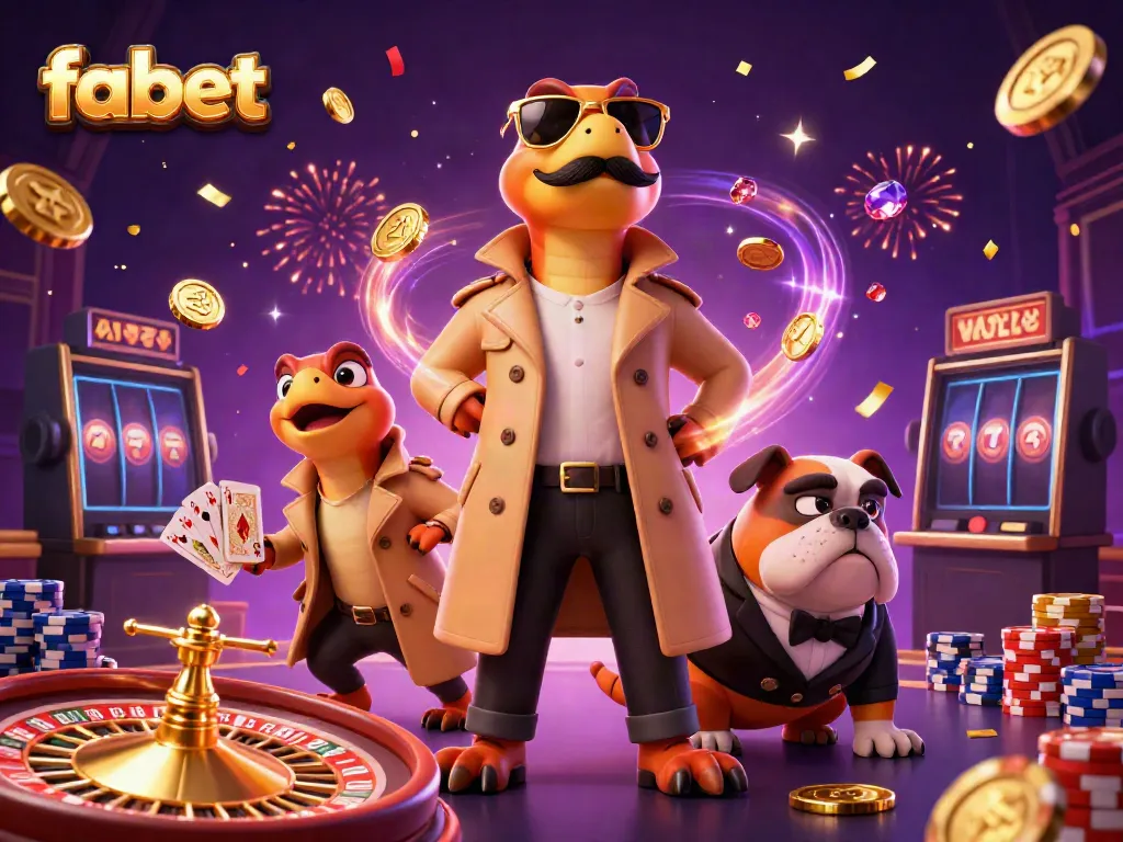 Experience the thrilling world of fabet with colorful casino elements and cartoon raptors in a comedic scene.