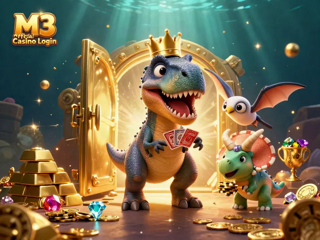 Join the fun with M3 Official Casino Login characters as they shuffle cards and stack chips in this vibrant casino scene.