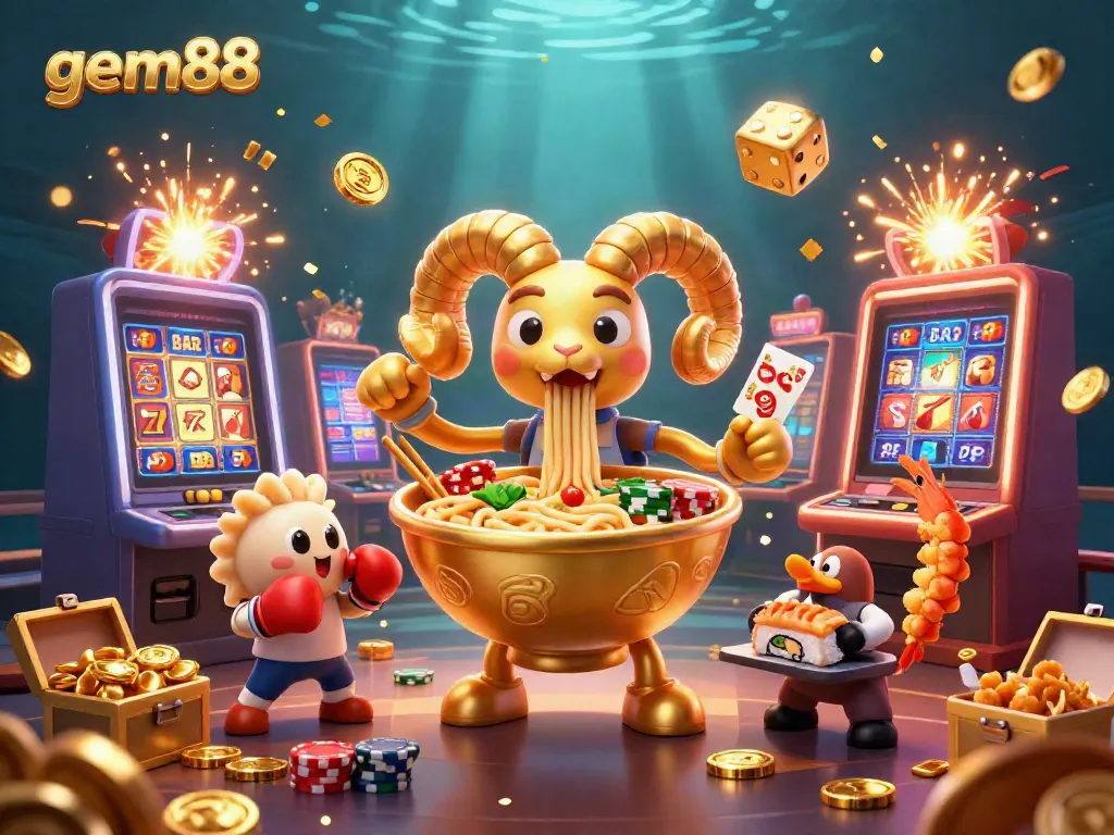 Experience thrilling gameplay with gem88's vibrant characters in a cartoonish casino setting.