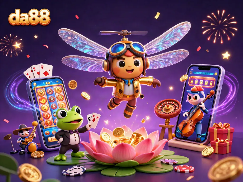Experience the da88 casino excitement with a dragonfly pilot, frog croupier, and jazz musicians!