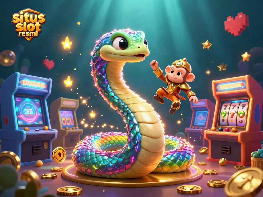Spin to win at situs slot resmi with vibrant 3D characters amidst games and jackpots.