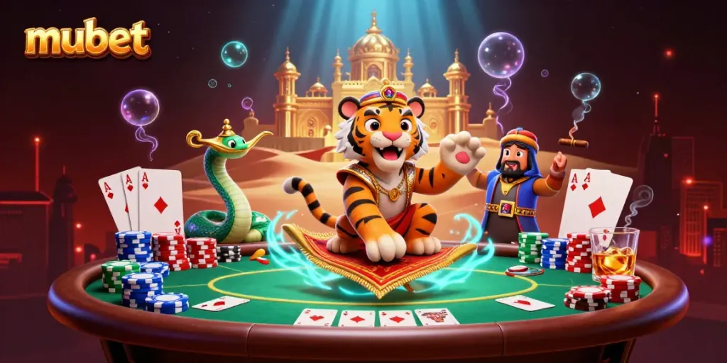 Engage with mubet's vibrant online casino experience through this dynamic illustration.
