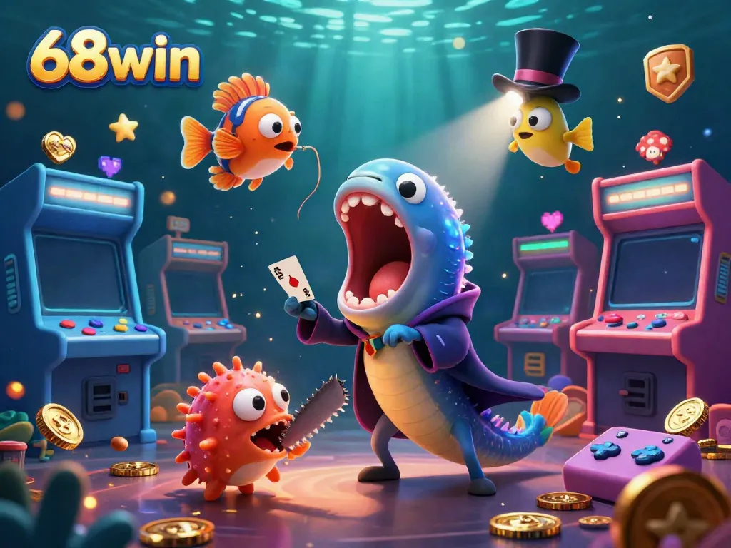Experience the excitement of 68win with a captivating underwater magic scene featuring vibrant gaming elements.