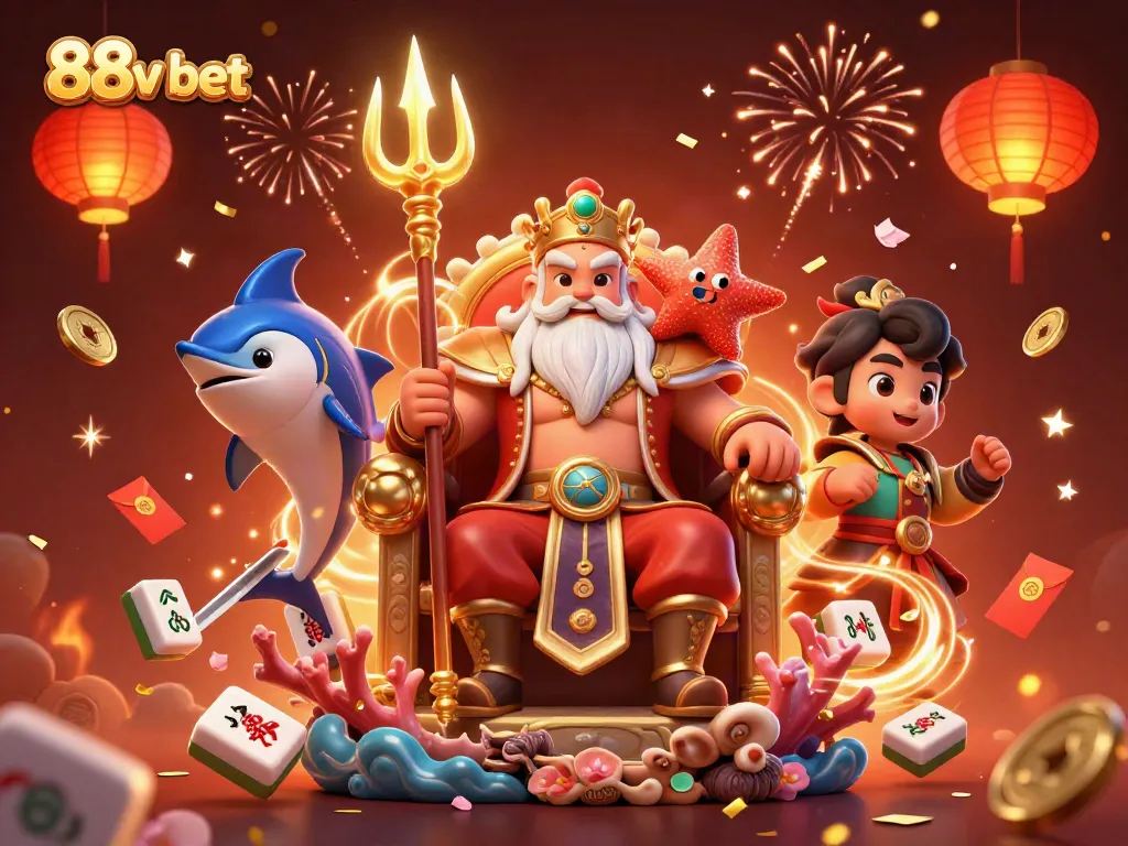 Engage in vibrant gaming excitement with 88v bet, featuring Neptune and casino-themed elements.