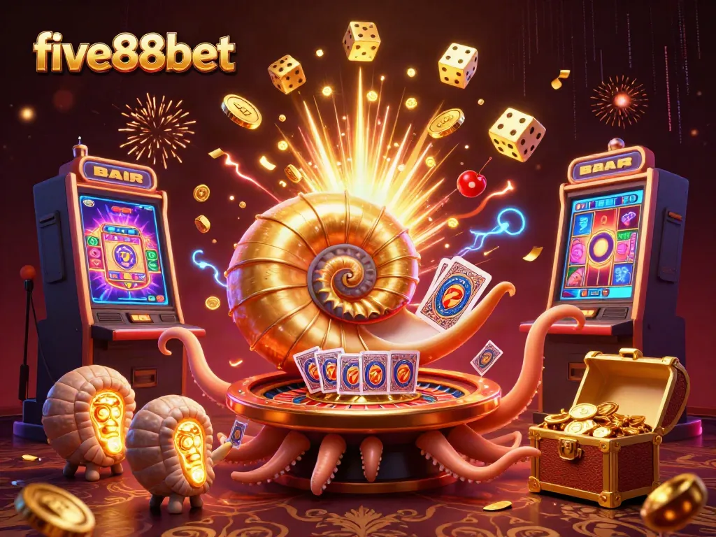 Experience jackpot excitement with five88bet's vibrant casino adventure scene filled with gold and fun.