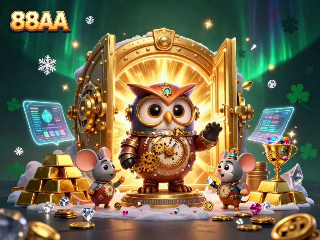 Experience thrilling wins at 88AA casino with vibrant treasure and game elements in a steampunk scene.