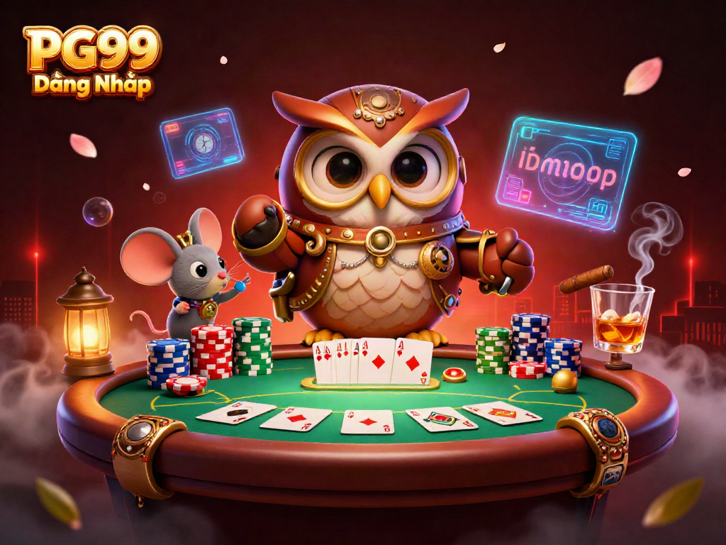 Engage with PG99 Đăng Nhập at a lively poker table, enveloped in colorful chips and steampunk charm.